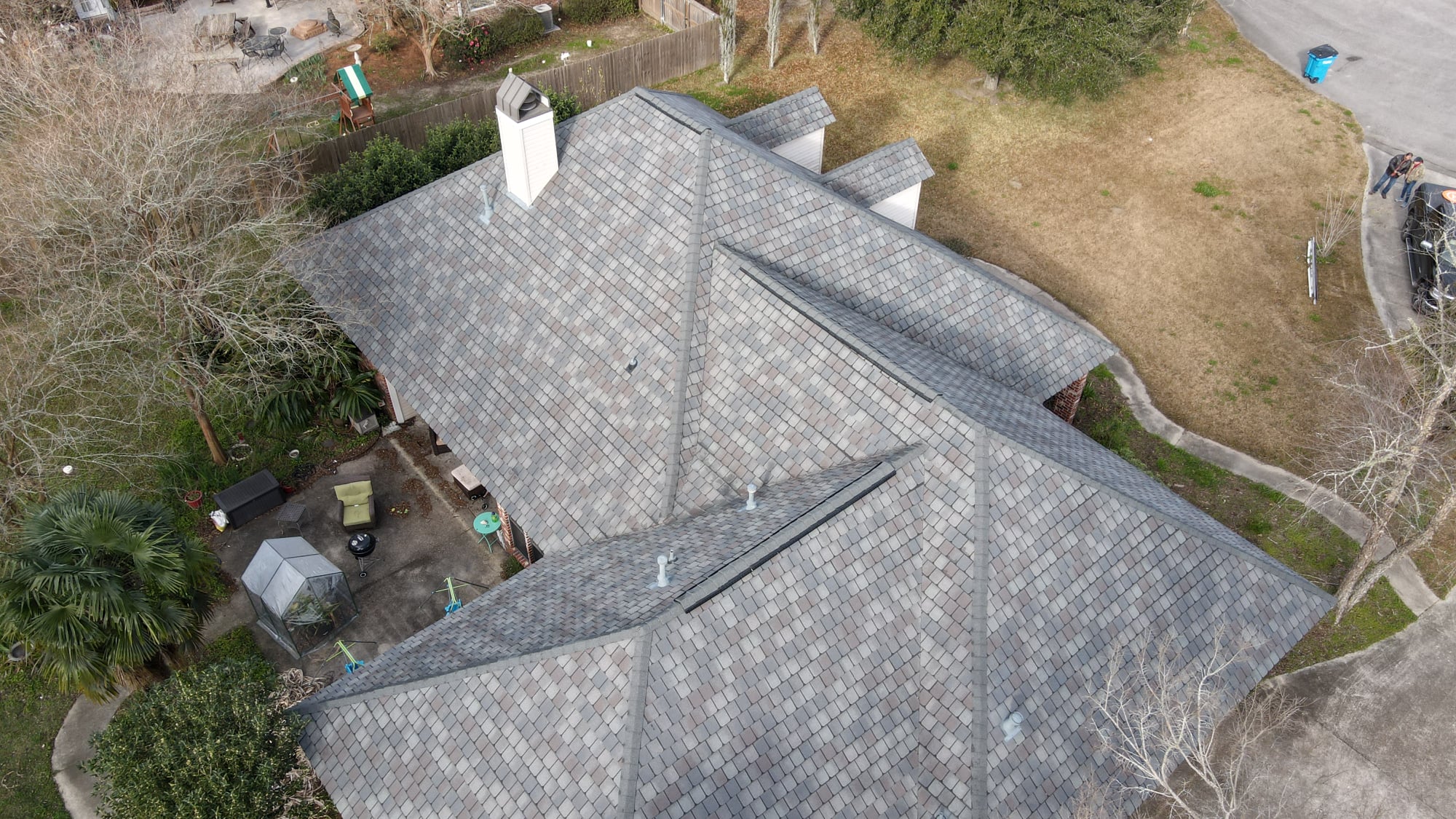 drone shot of new baton rouge roofing finished job