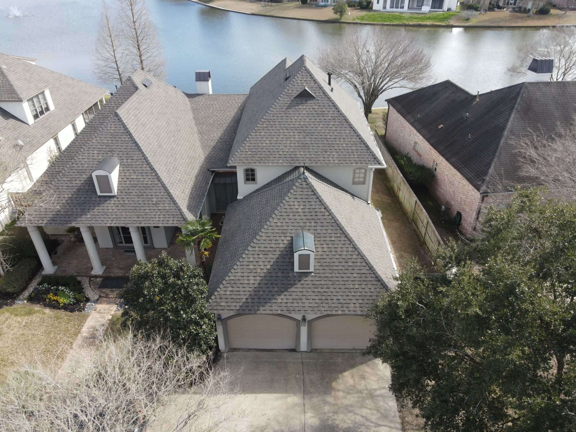 drone shot of new lafayette la roofing finished job