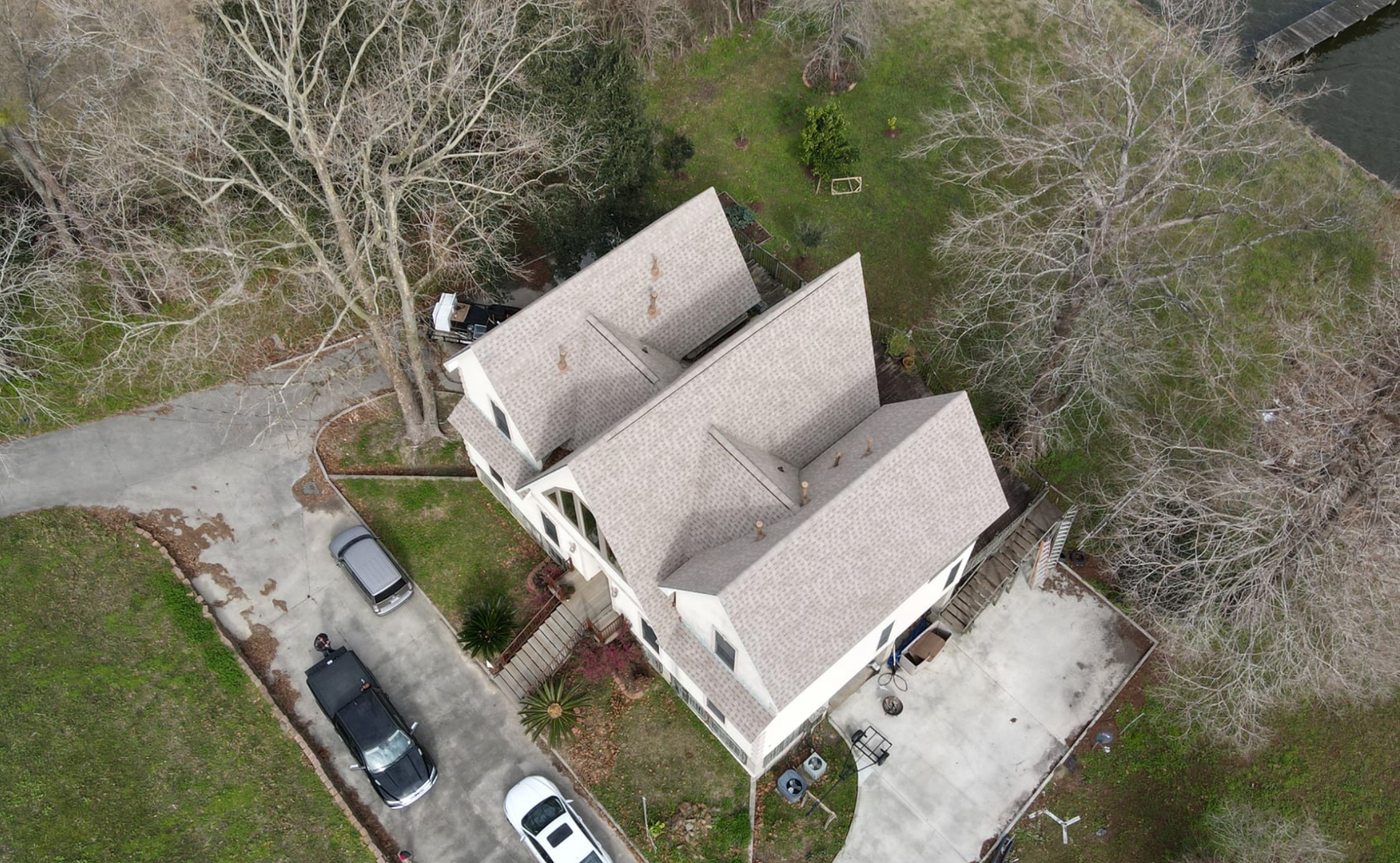 drone shot of new louisiana roofing finished job